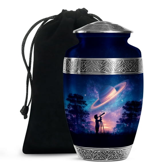 MUKTIVE Telescope Cremation Urns for Adult Ashes, Large Blue Urns for Adult Child, Unique Urn for Couple Ashes for Funeral, Planet Decorative Urn for Mom & Dad Burial, 10 Inch