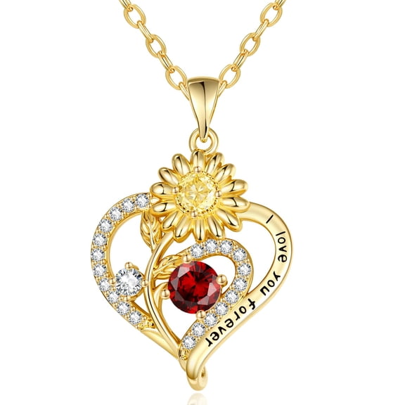 Sunflower Heart Necklace for Women,14K Gold Plated January Birthstone Jewelry,Exquisite Anniversary Birthday Gifts for Wife Mother,I Love You Forever Necklace