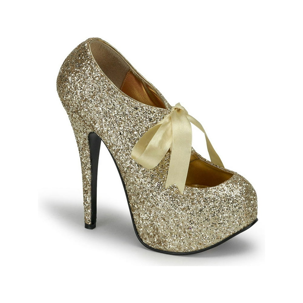 Bordello Womens Glitter Pumps Mary Jane Shoes Ribbon