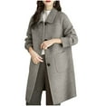 thumbnail image 2 of ClodeEU Women's Wool Trench Coat, Mid Long Lapel Button Up Overcoat With Two Pockets,Casual Trendy Coat Gray,Womens Plus L, 2 of 4