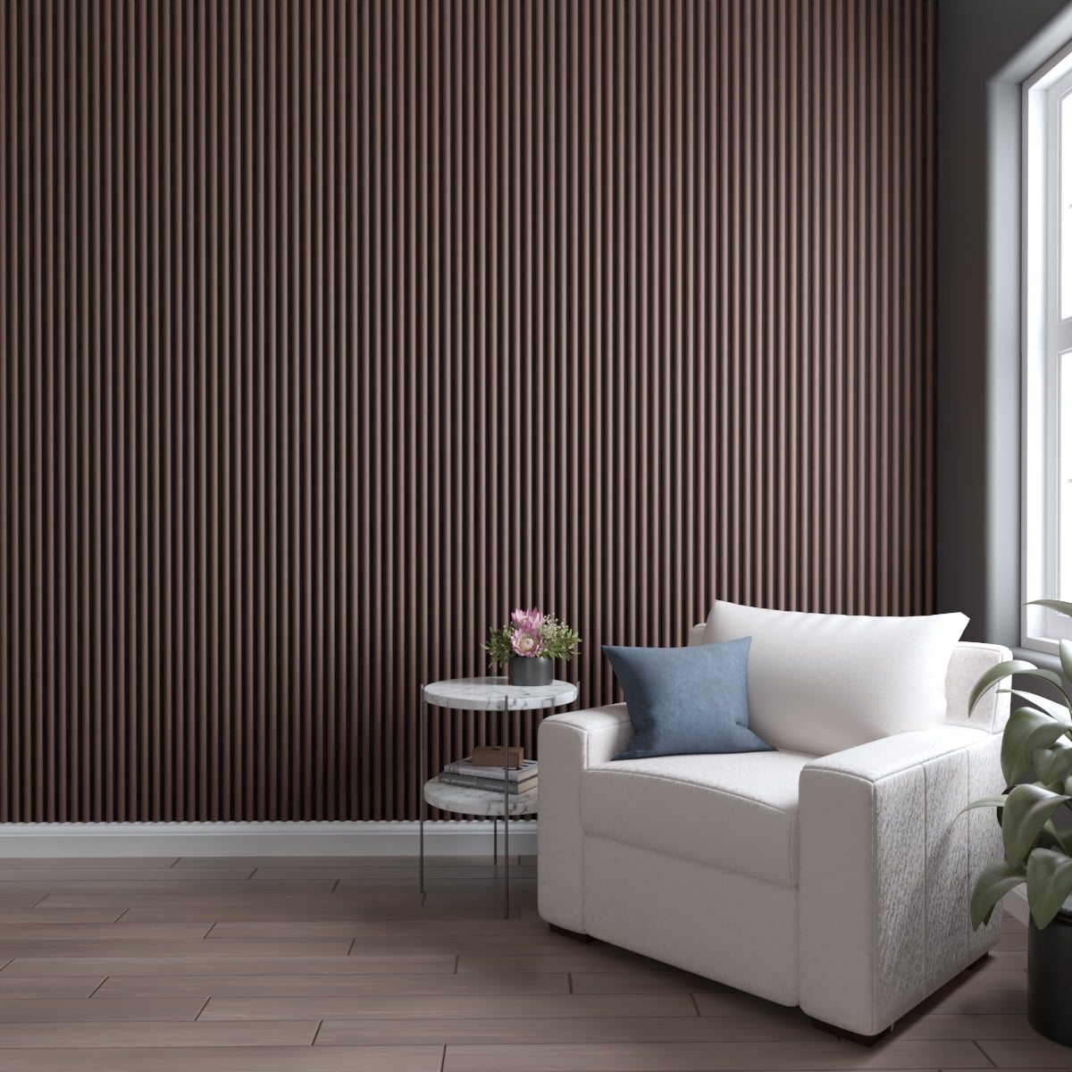 Ekena Millwork AcoustixPro Noise Cancelling Half Round Small Slat Wall Panel 11 3/4"W x 94 1/2"H, Ebony Premium (2 Pack)