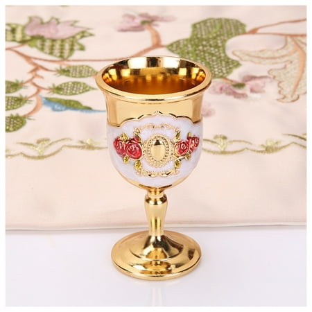 

Vintage Metal White Wine Glass Engraving Flower Pattern Goblet for Home Ornament