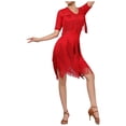 thumbnail image 2 of Zaldita Women's Layered Fringe Latin Tango Ballroom Prom Dress Asymmetrical Cocktail Dress Salsa Dancewear Red XL, 2 of 5