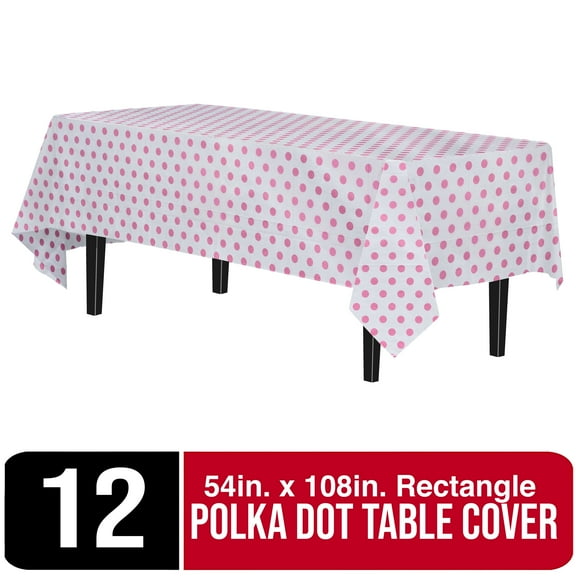 Exquisite Premium Waterproof 54" x 108" Plastic Tablecloth, Pink Polka Dot