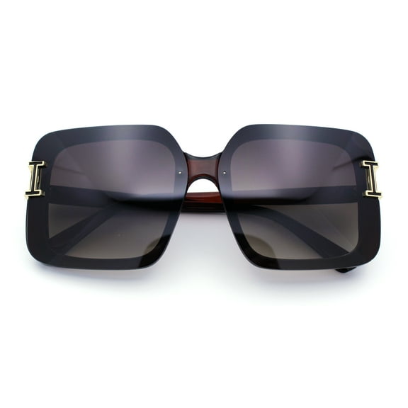Womens Rimless Designer Fashion Oversized Rectangular Plastic Sunglasses All Brown