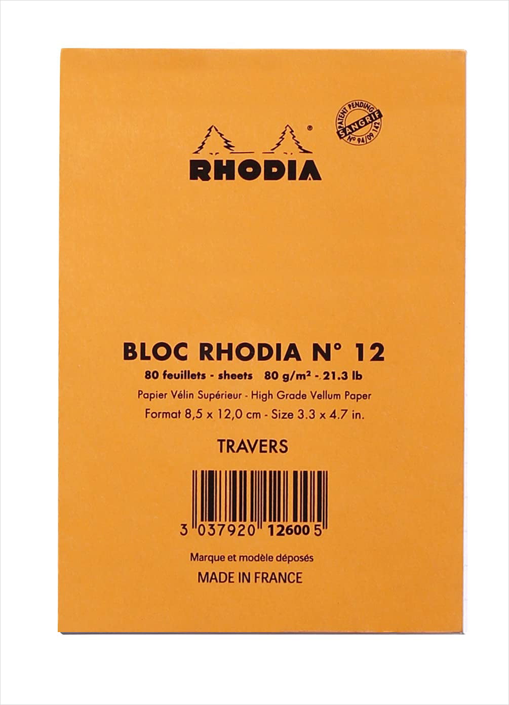 4 3/8 x 6 3/8 in Rhodia Staplebound Notepads Lined 80 sheets - Orange cover 