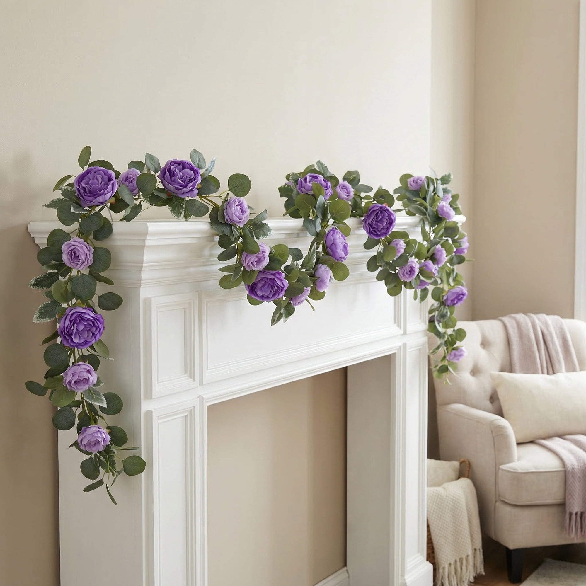Unique Bargains 4Pcs Artificial Eucalyptus Garland Faux Flower Vine Champagne Purple 71in