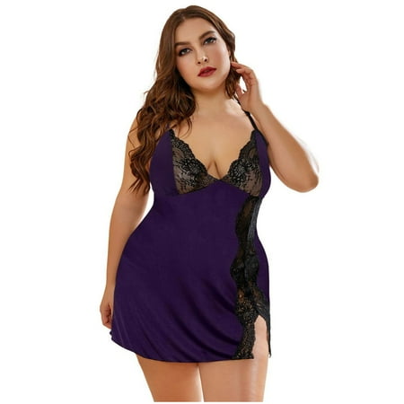 GENGING Womens Nightdress Women Lace Lingerie V-Neck Sleepwear Underwear Fall Dresses G-string Nightdress
