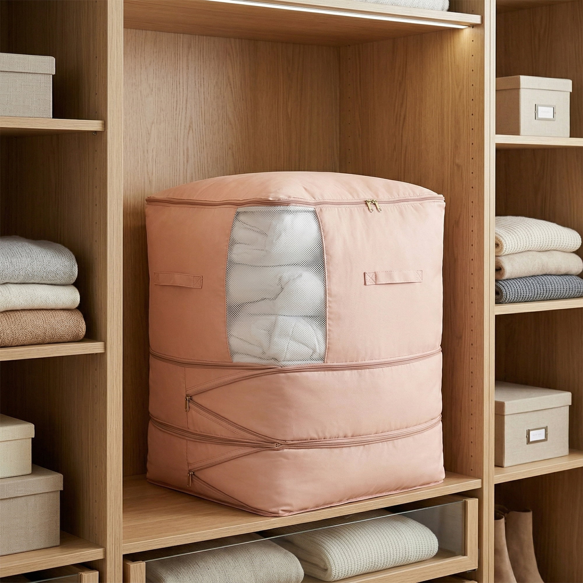 Unique Bargains Foldable Storage Bag for Organizing Bedroom Pink 21.3"x16.5"x23.6"