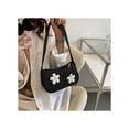 thumbnail image 5 of Women Shoulder Bag Zipper Closure Flower Decoration Fashionable Canvas Lady Handbag for Summer Black One Size, 5 of 8