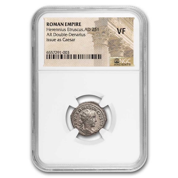 Roman AR Double Denarius Herennius Etruscus (251 AD) VF NGC