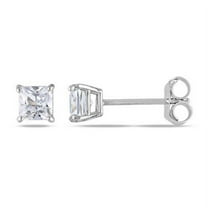 Paris Jewelry 18k White Gold Created White Sapphire 3Ct Square Cut Stud Earrings Plated