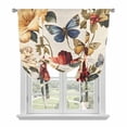 thumbnail image 2 of Spring Vintage Tie Up Curtain 63 Inches Long, Red Flower Blue Butterfly Leaves Oil Painting Balloon Style Kitchen Window Curtain Over Sink, Small Window Rod Pocket Curtain 42"x63", 2 of 9