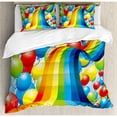 thumbnail image 3 of Birthday Duvet Cover Set Twin Size, Many Vibrant Balloons Wavy Rainbow Ribbons Festive Celebration Mood Special Event, Decorative 2 Piece Bedding Set with 1 Pillow Sham, Multicolor, by Ambesonne, 3 of 3