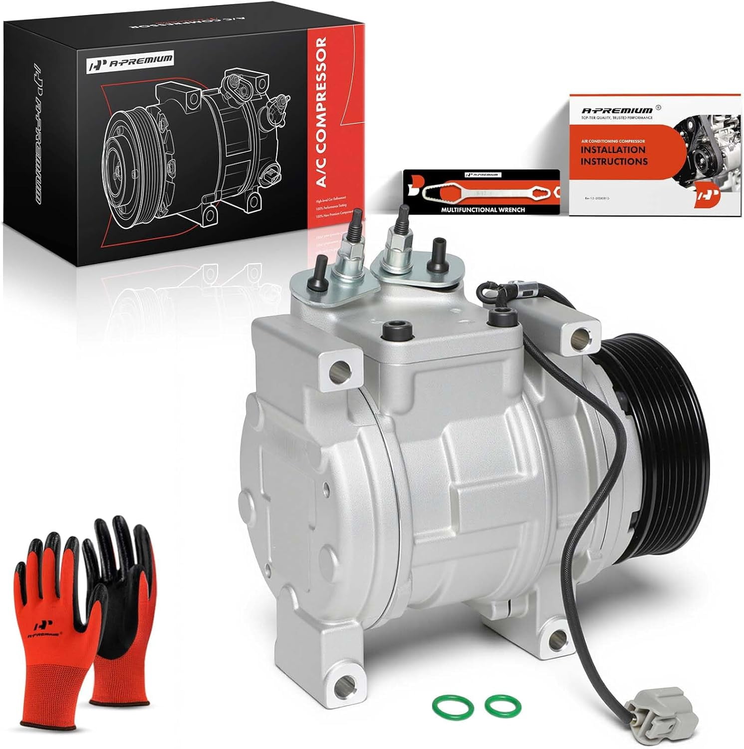 A-Premium Air Conditioner AC Compressor with Clutch Compatible with Honda Civic 2.0L 2002-2005, Acura RSX 2.0L 2002-2006, with HS090 Compressor, with 98.42mm Pulley