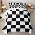 thumbnail image 2 of Erosebridal Classic Checkered Twin Quilt Set for Girls, Abstract Grid Print Twin Coverlet Set, Black White, 2pcs, 2 of 7