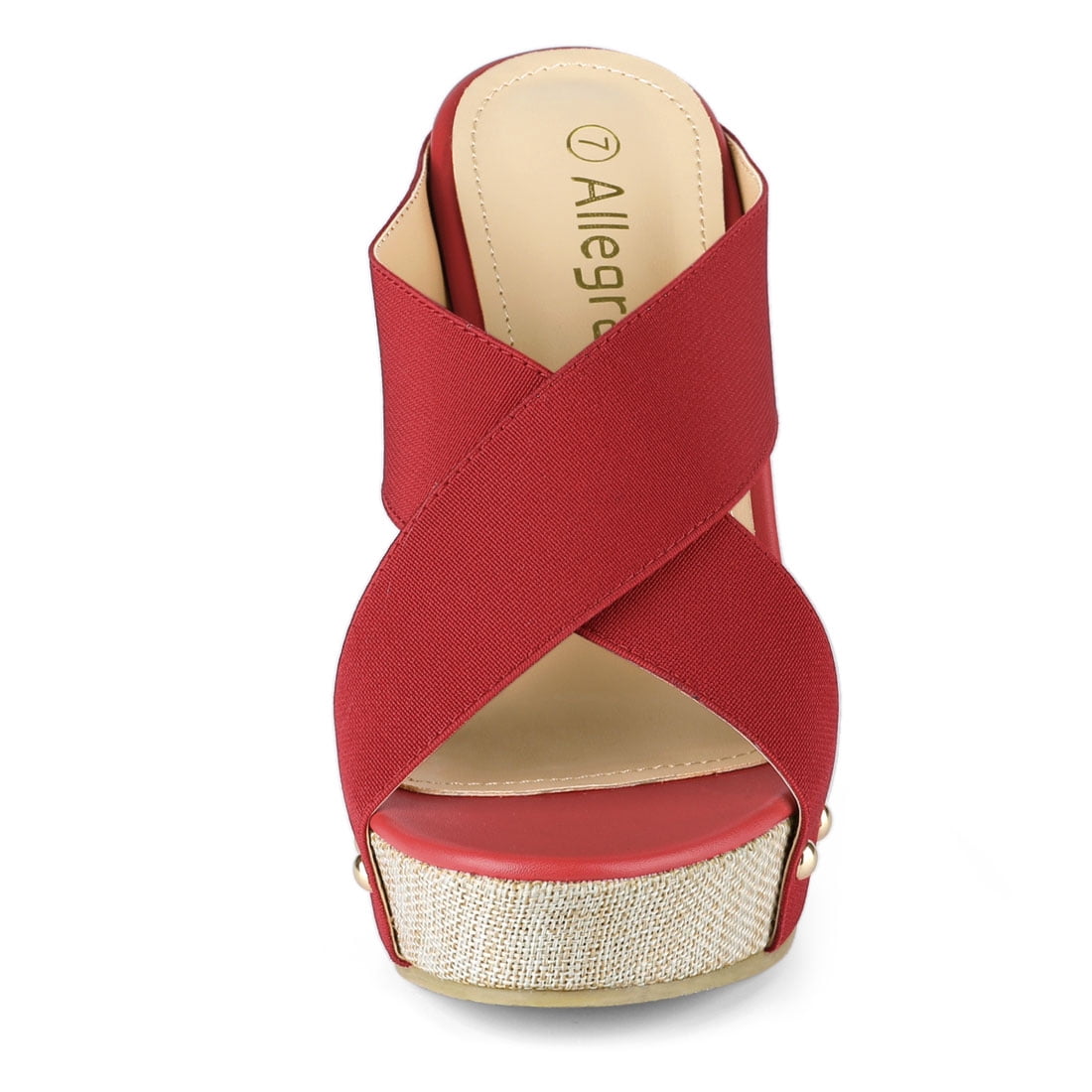 DARING DIVA Women's Stylish Open Toe Linen Platform Slide Wedge Sandals Red 9