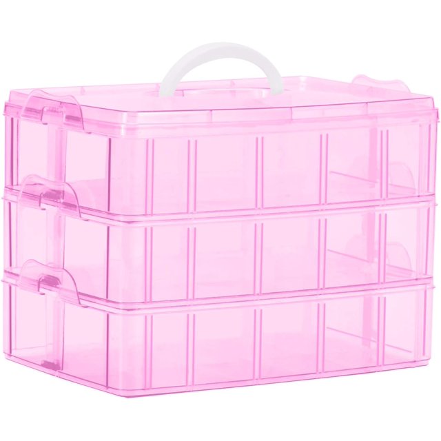 Organizador de almacenamiento, estuche de Hot Wheels, caja de costura, caja organizadora de plástico de 3 niveles con divisores, contenedores de almacenamiento para organizar suministros de arte,