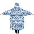 thumbnail image 2 of Oversized Wearable Blanket Hoodie,Boho Blue Geometric Ethnic Pattern Sherpa Blanket Hoodie with Super Pockets,Super Warm Fuzzy Pullover for Women & Men, 2 of 6