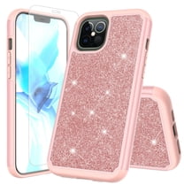 for Apple iPhone 12 Pro iPhone 12 Max (6.1") with Screen Protector Phone Case Glitter Shock proof Edge Scratch Shield Hybrid Layers Slim Bumper Cover (Rose Gold)