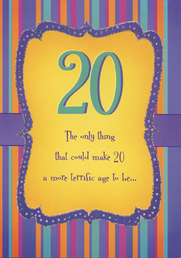 Designer Greetings Purple and Silver Foil Frame on Yellow Age 20 / 20th Birthday Card - Walmart ...