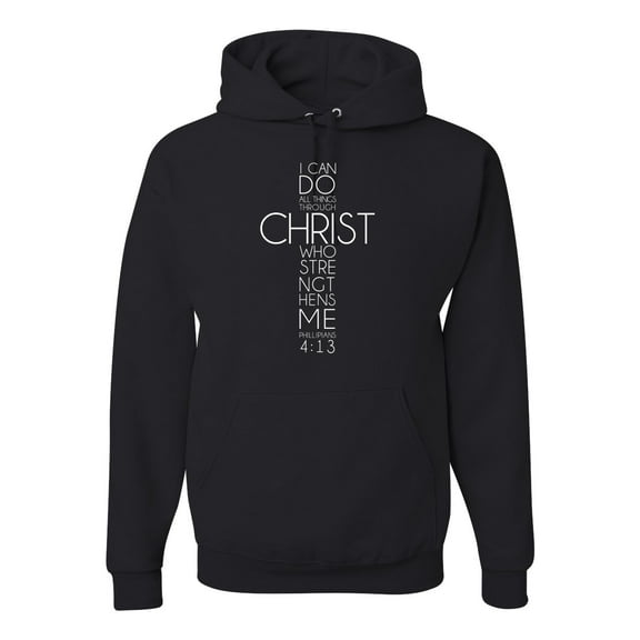 Wild Bobby, I Can Do All Things Through Christ Phillipians 4:13 Jesus Strong, Inspirational/Christian, Unisex Graphic Hoodie Sweatshirt, Black, Small