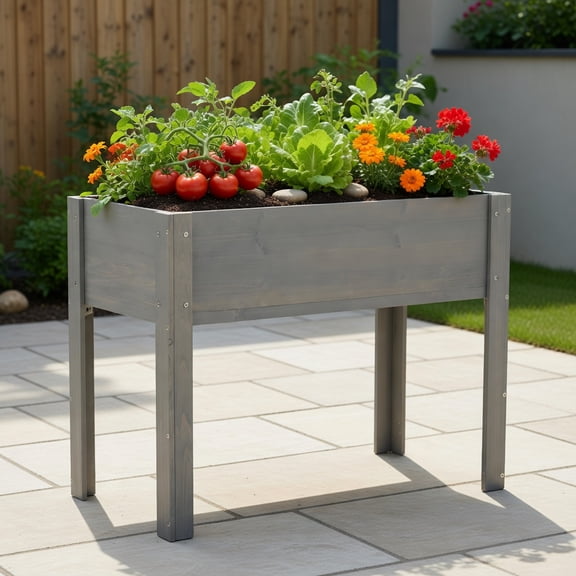 Kadyn 40" x 20" x 31" Elevated Wooden Garden Bed with Sturdy Legs – Rustic Raised Planter Box for Vegetables, Herbs, Flowers & Fruits – Easy 30-Min Assembly