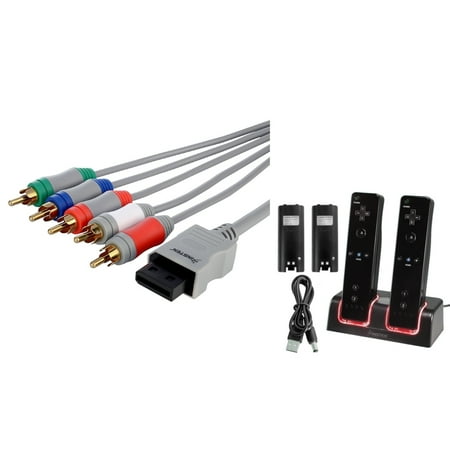 Insten HD Component AV Cable + Remote Controller Charger with 2-pack 2800mAh Rechargeable Battery For Nintendo Wii/Wii U