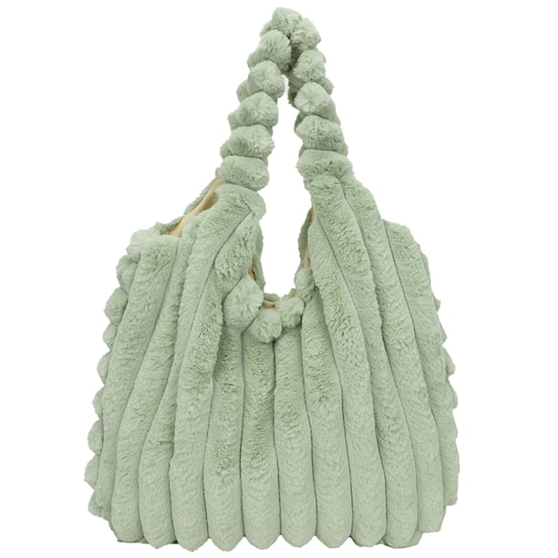 Bolso Mano Esponjoso para Mujer Bolso Hombro Peludo Informal Bolso Compras (verde)