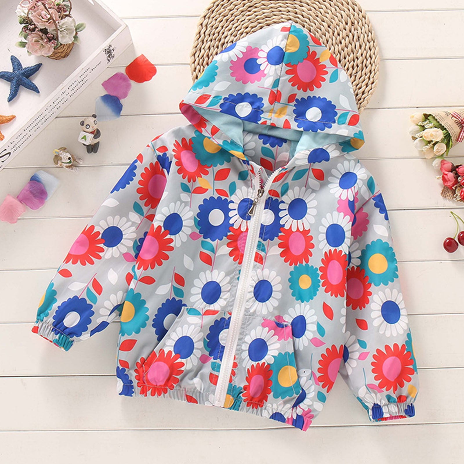 LOVZFMLL Vestes pour Filles Mode Manteau Décontracté pour Enfants Imperméable Imprimé à Capuche Veste Rigide 4-5 Ans
