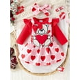 thumbnail image 2 of Bagilaanoe 3Pcs Newborn Baby Girls Overalls Dress Set Long Sleeve Romper Tops + Suspender Skirt + Headband 3M 6M 9M 12M 18M Infant Valentine’s Day Clothes, 2 of 9