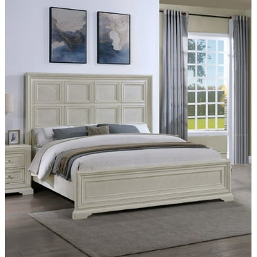 Beautiful Modern Aesthetics 1Pc White Cream Finish King Size Panel Bed Bedroom Furniture