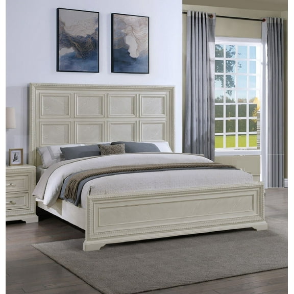 Beautiful Modern Aesthetics 1Pc White Cream Finish Queen Size Panel Bed Bedroom Furniture