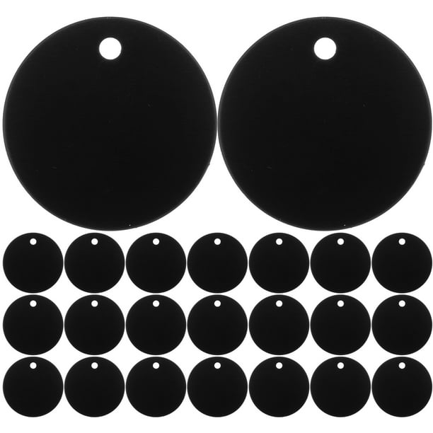 25 etiquetas redondas de aleación de aluminio para mascotas, etiquetas en blanco para cachorros, cuerda de tracción, accesorios colgantes para cachorros, osito de peluche, bricolaje (negro)