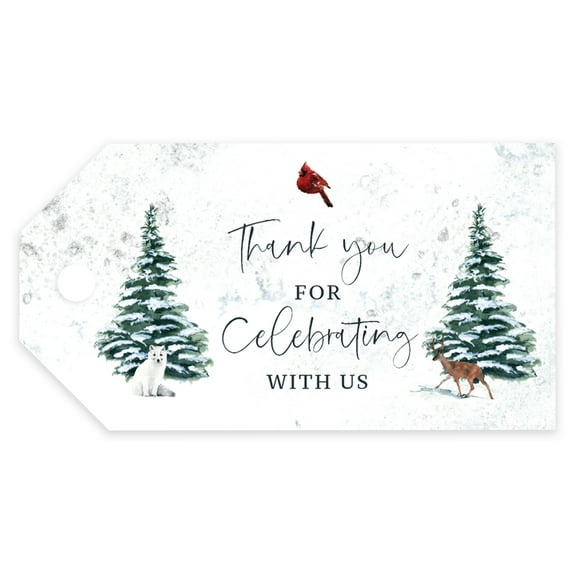 Koyal Wholesale Winter Snowy Woodland Forest Watercolor Wedding, Classic Tags, Thank You for Celebrating With Us, 20-Pk
