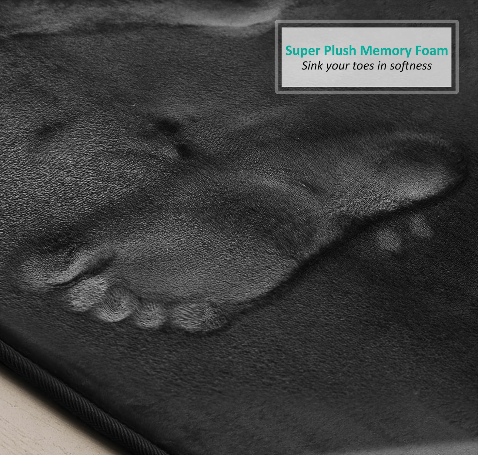 Clara Clark Solid Print Black Memory Foam Bath Rug Set, 17" x 24", Machine Washable (2 Count)