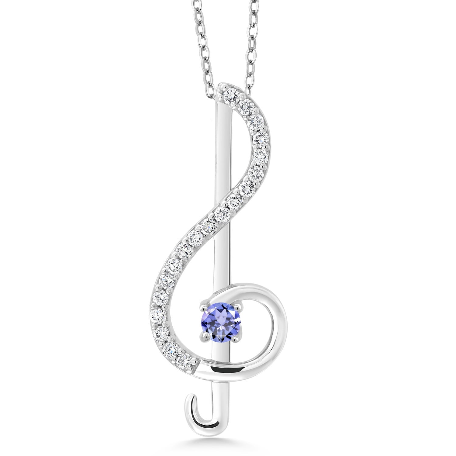 Gem Stone King Music Note Pendant Necklace - 925 Sterling Silver With Oval Birthstone (Blue Sapphire)