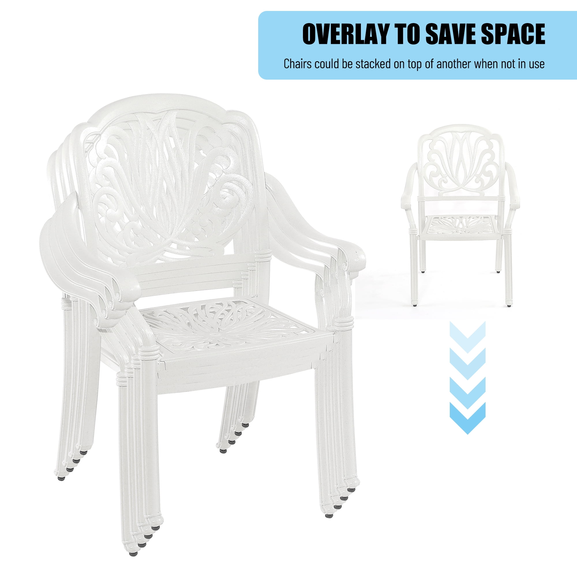 Kadyn 5PCS Outdoor Furniture Dining Table Set, All-Weather Cast Aluminum Patio Furniturev with 1 Round Table, 4 Chairs and Umbrella Hole, Outside Patio Table and Chairs for Patio Garden Deck, White Kadyn 5PCS Outdoor Furniture Dining Table Set, All-Weather Cast Aluminum Patio Furniturev with 1 Round Table, 4 Chairs and Umbrella Hole, Outside Patio Table and Chairs for Patio Garden Deck, White