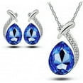 thumbnail image 2 of HOOUN 925 Silver Plated Wedding Shinny Bridal Jewellery Earrings Necklace Set-Dark Blue, 2 of 2