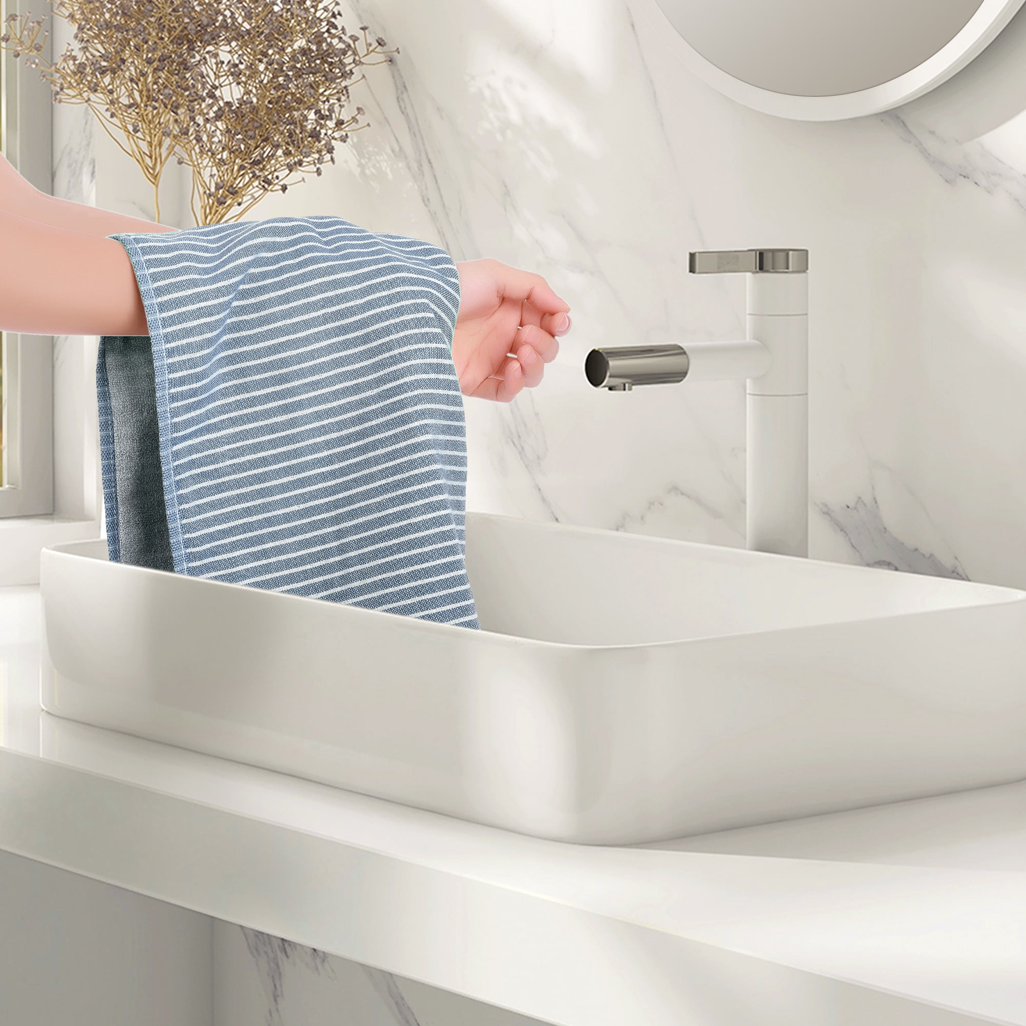 REGALWOVEN 100% Cotton Bathroom Hand Towels Absorbent Quick Drying Towel Sets for Gym, Spa, Hotel, 14" x 30" Blue 4
