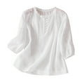 thumbnail image 2 of Weiqiqre Womens Tops Boho Blouses Notch V Neck Embroidery 3/4 Sleeve Shirt Tops, 2 of 7