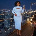 thumbnail image 3 of Agnes Orinda Women's Plus Size Dresses Mock Neck Cut Out Front Slim Bodycon Dress 1X Blue, 3 of 6