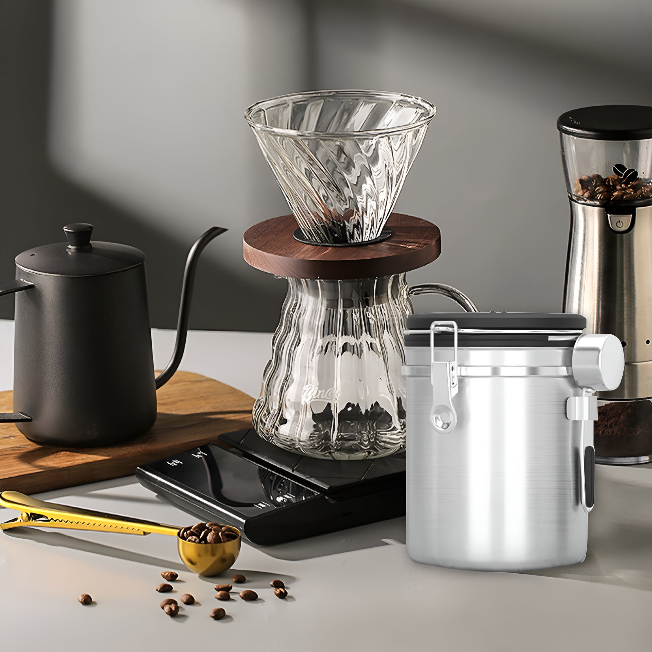 ACDANC Coffee Canister,Coffee Container with Scoop Airtight Stainless Steel Kitchen Food Storage Container for Grounds Coffee,Beans,Tea,Flour,Cereal,Sugar (1.8L)