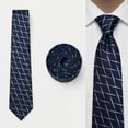 thumbnail image 3 of Mens Necktie Navy Blue Yellow Patterned Ties for Men Skinny Slim Tie 2.36", 3 of 7