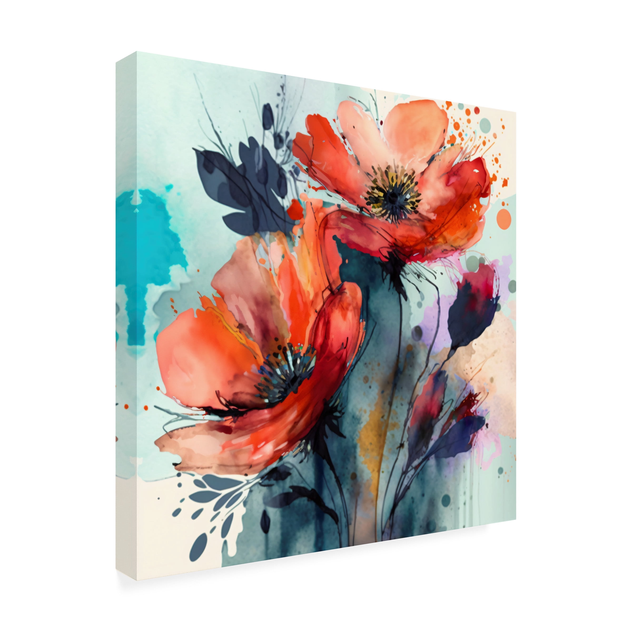 Canvas Wall Art - Ray Heere 'Watercolor Expressive Flowers 15' Wall Art for Living Room, Bedroom, or Office DÃ©cor by Trademark Fine Art - 18 x 18 Inches