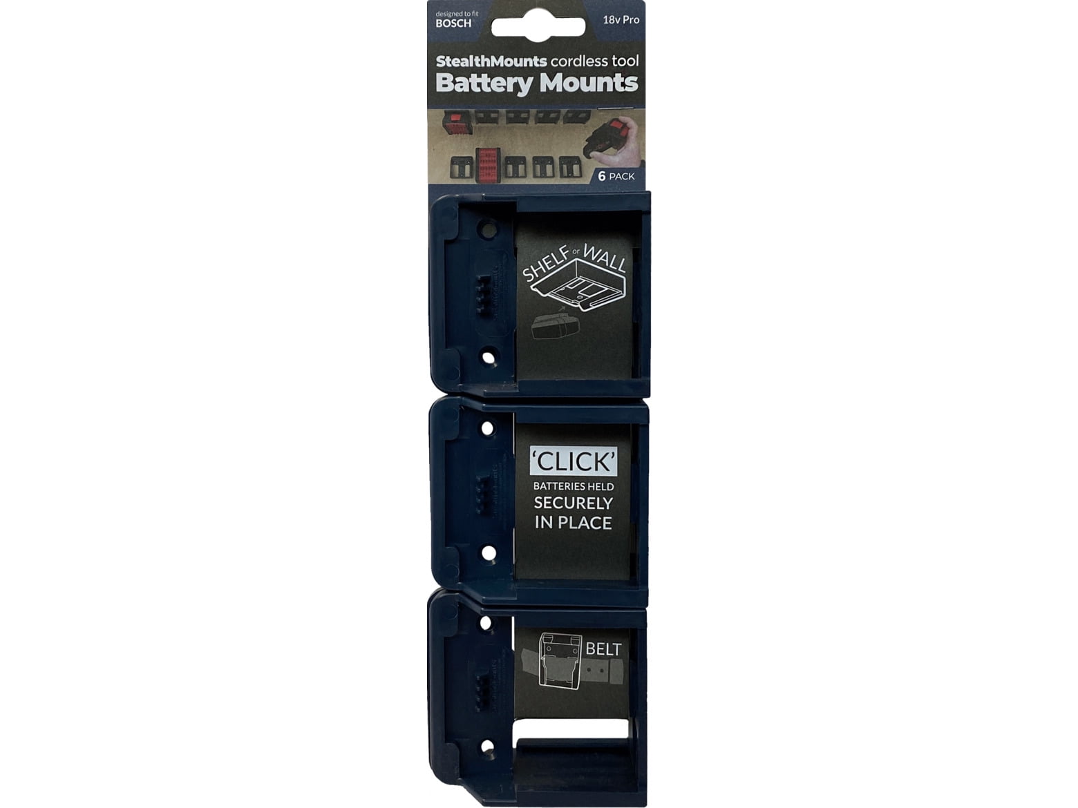 StealthMounts Battery Mount Bosch 18V Blue 6 Pack
