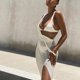 thumbnail image 3 of Women Crochet Hollow Plunge Backless Bandage Sleeveless Split Long Dress, 3 of 8