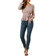 thumbnail image 2 of INSPIRE CHIC Women's Floral Long Sleeve Square Neck Peplum Blouse with Belt XL Pink, 2 of 7