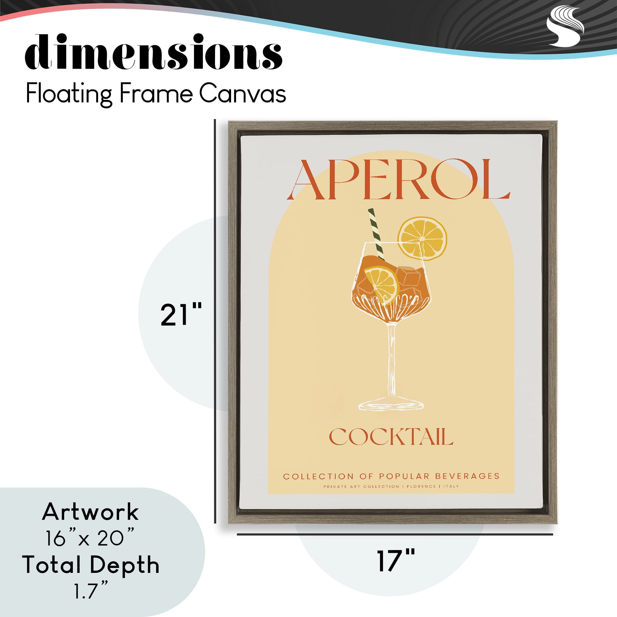 Stylish Retro Aperol Cocktail Brown Framed Floater Canvas Wall Art, design by Lil' Rue