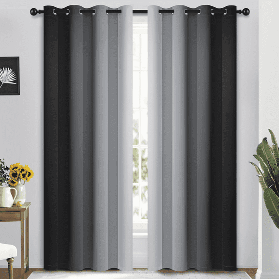Yakamok Grommet Light Blocking Black Ombre Curtains,Room Darkening Window Drapes for Bedroom/Living Room Blackout, 52x84 inches, 2 Panels
